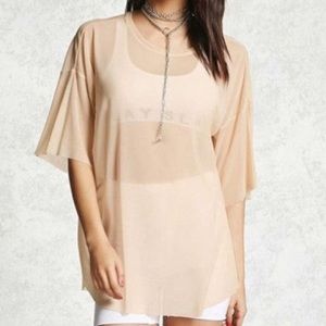 Mesh beige oversized fit t-shirt. Zara Knit